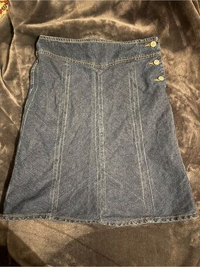 Vintage Y2K Japanese Denim A-Line Skirt with Side Button Detail - Dark Blue